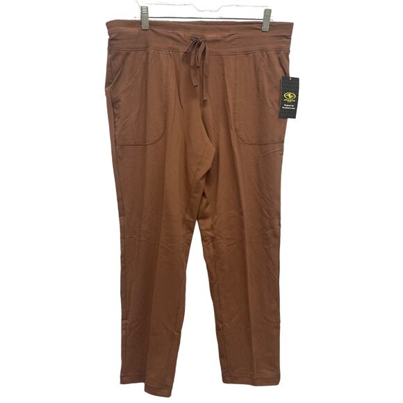 New Athletic Work Women Coffee Brown Medium Petite Elastic Drawstring Yoga Pants - Picture 1 of 4